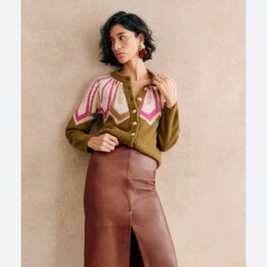 Sezane Hamel Sweater - Olive and Pink Geometric Women's Sweater